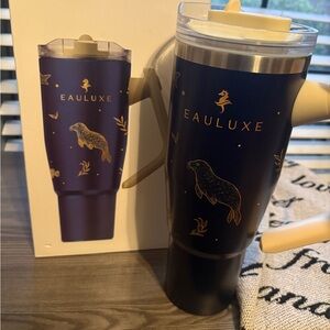Luxe Navy and Gold Seal Travel Tumbler with Handle
